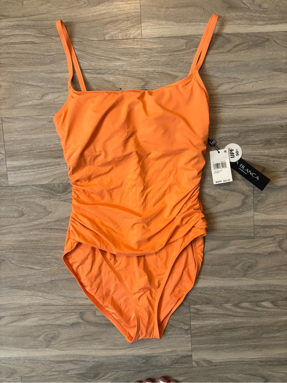 La Blanca Sunset Orange Ruched One-Piece Swimsuit - Picture 2 of 5